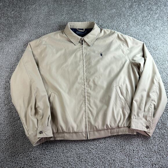 VTG Polo Ralph Lauren Bomber Jacket Mens XL Harrington Plaid Lined Dads Coat 90s - Picture 2 of 11